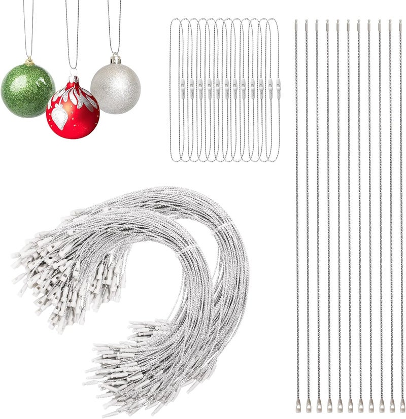 RELBRO Christmas Ornament Strings, 200 Pcs Tree Ornament Hangers with Snap Fasteners Precut Locking Ropes for Holiday Decorations, Silver - Image 1